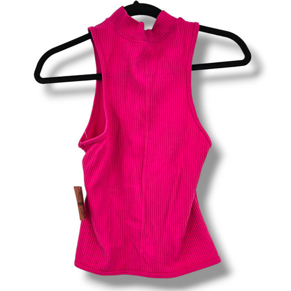 NEW One Step Up Women's Turtleneck High Stretch Ribbed Tank Top Pink Size Medium - Picture 2 of 8